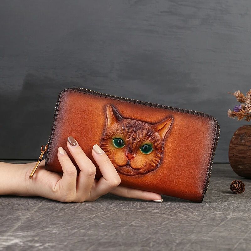 Handmade Genuine Leather Vintage Long Wallet for Women