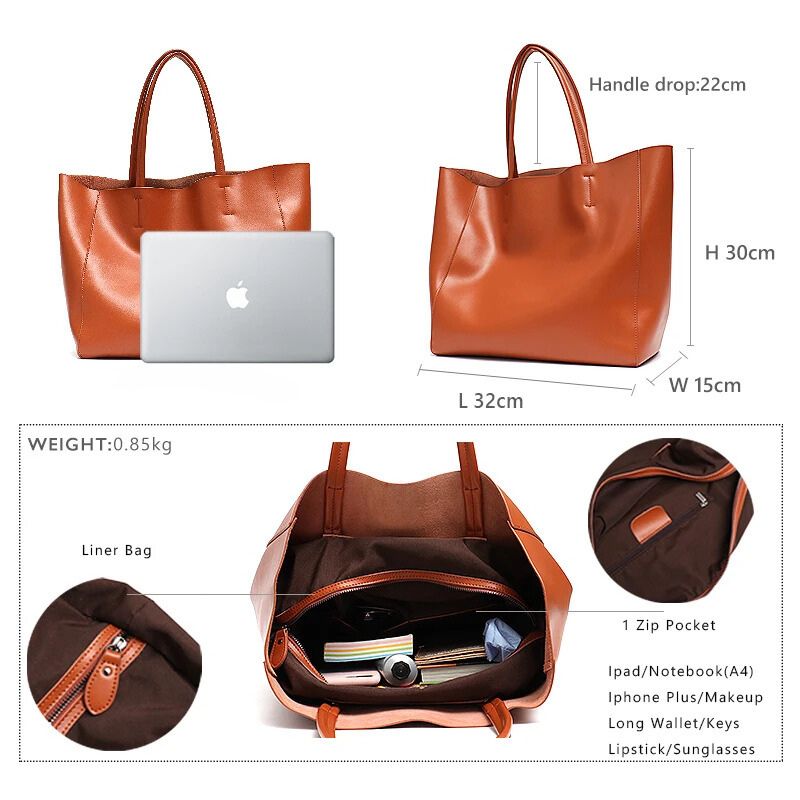 Large Capacity Women's Fashionable Real Leather Tote Bag
