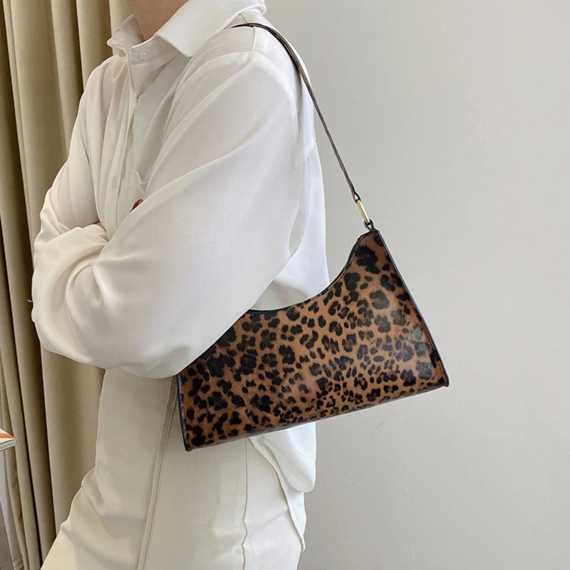 Underarm Handbag PU Leather Leopard Print Armpit Purse