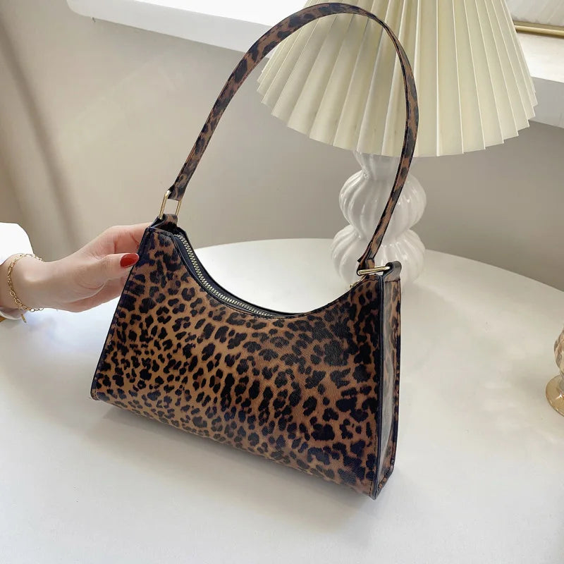 Underarm Handbag PU Leather Leopard Print Armpit Purse