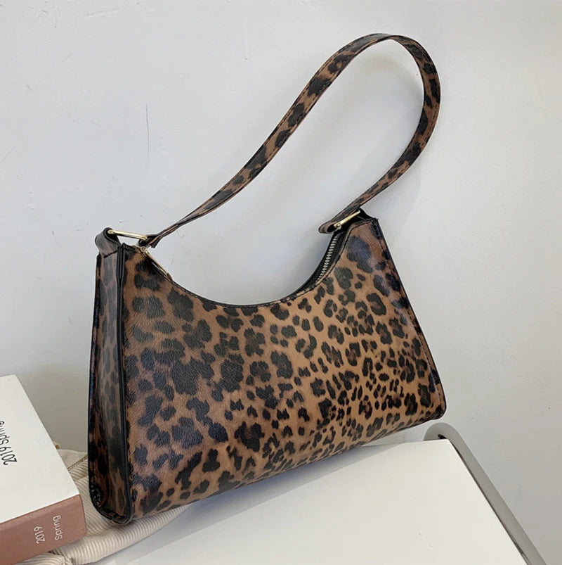 Underarm Handbag PU Leather Leopard Print Armpit Purse