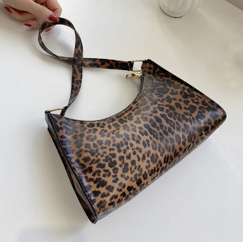 Underarm Handbag PU Leather Leopard Print Armpit Purse