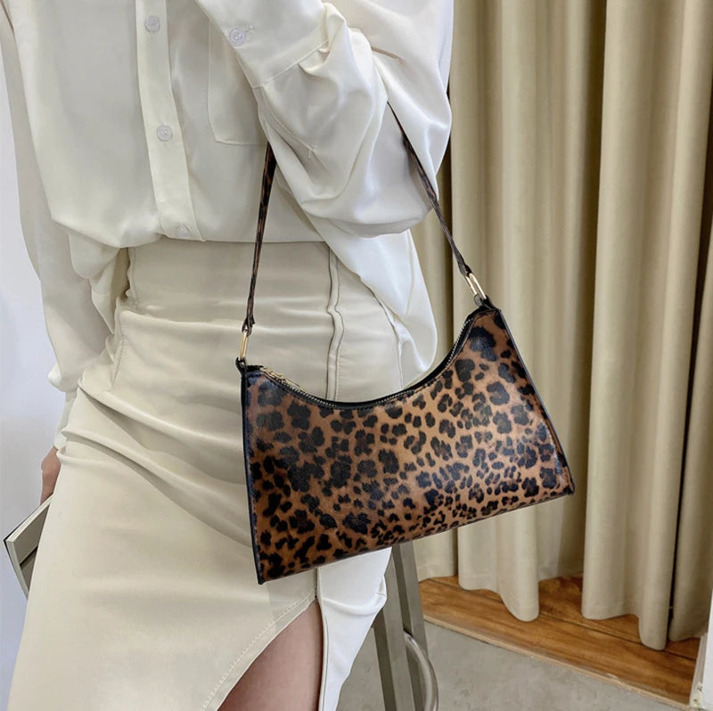 Underarm Handbag PU Leather Leopard Print Armpit Purse