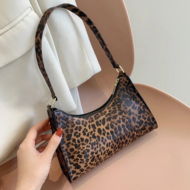 Underarm Handbag PU Leather Leopard Print Armpit Purse