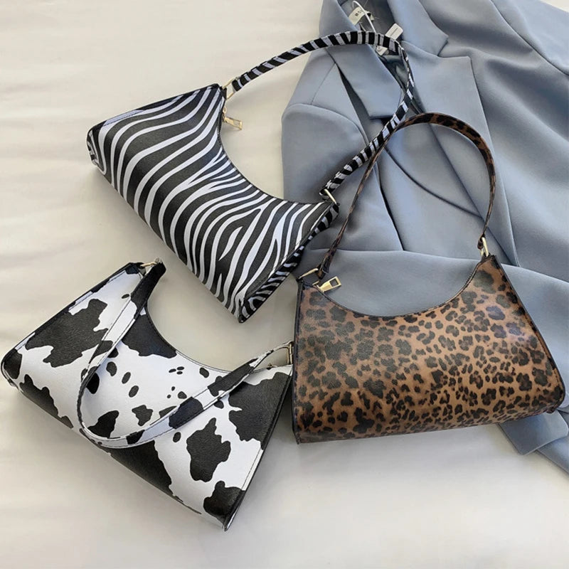 Underarm Handbag PU Leather Leopard Print Armpit Purse