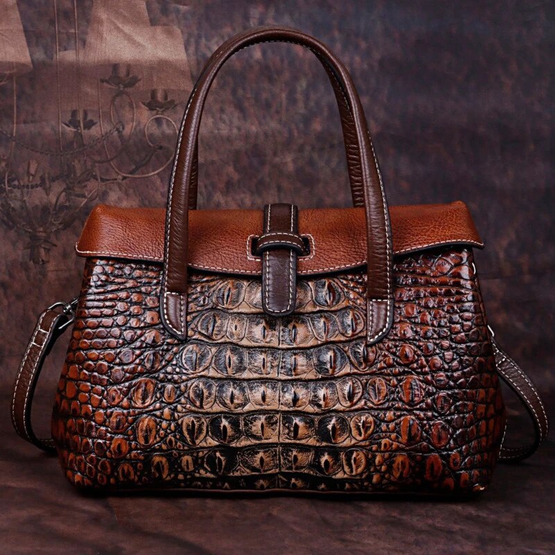 Vintage Genuine Leather Crocodile Alligator Brown Shoulder Handbag Purse |  eBay