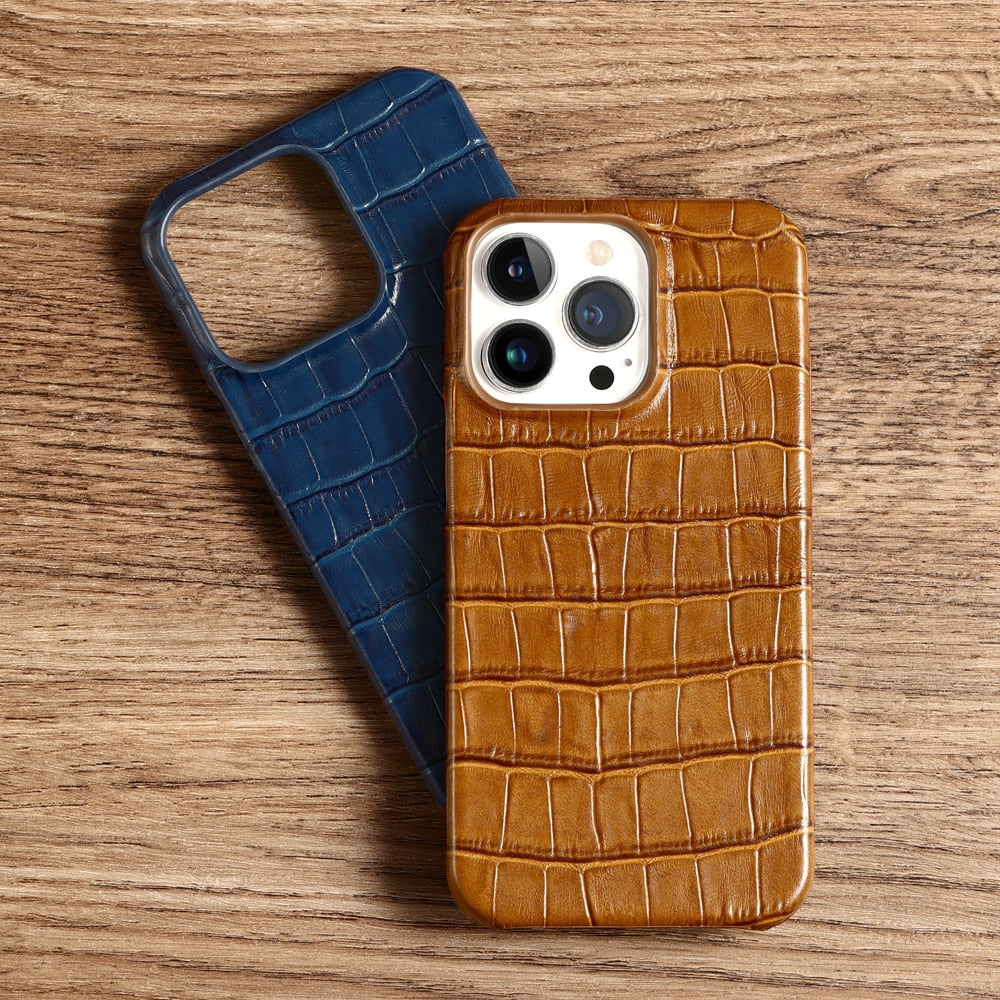 Gold Finger Strap Case for iPhone 14 Pro Max in Genuine Calfskin and  Alligator