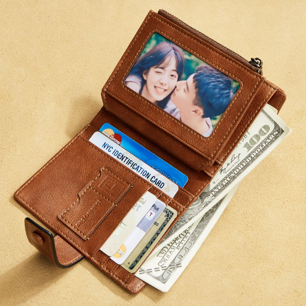 Men's Genuine Leather Wallet 6 Credit Card Slots 2 id Windows 2 Bill S –  DAVISCASE